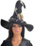 Image of Tattered Black Felt Witch Hat with Purple Flower Embellishments