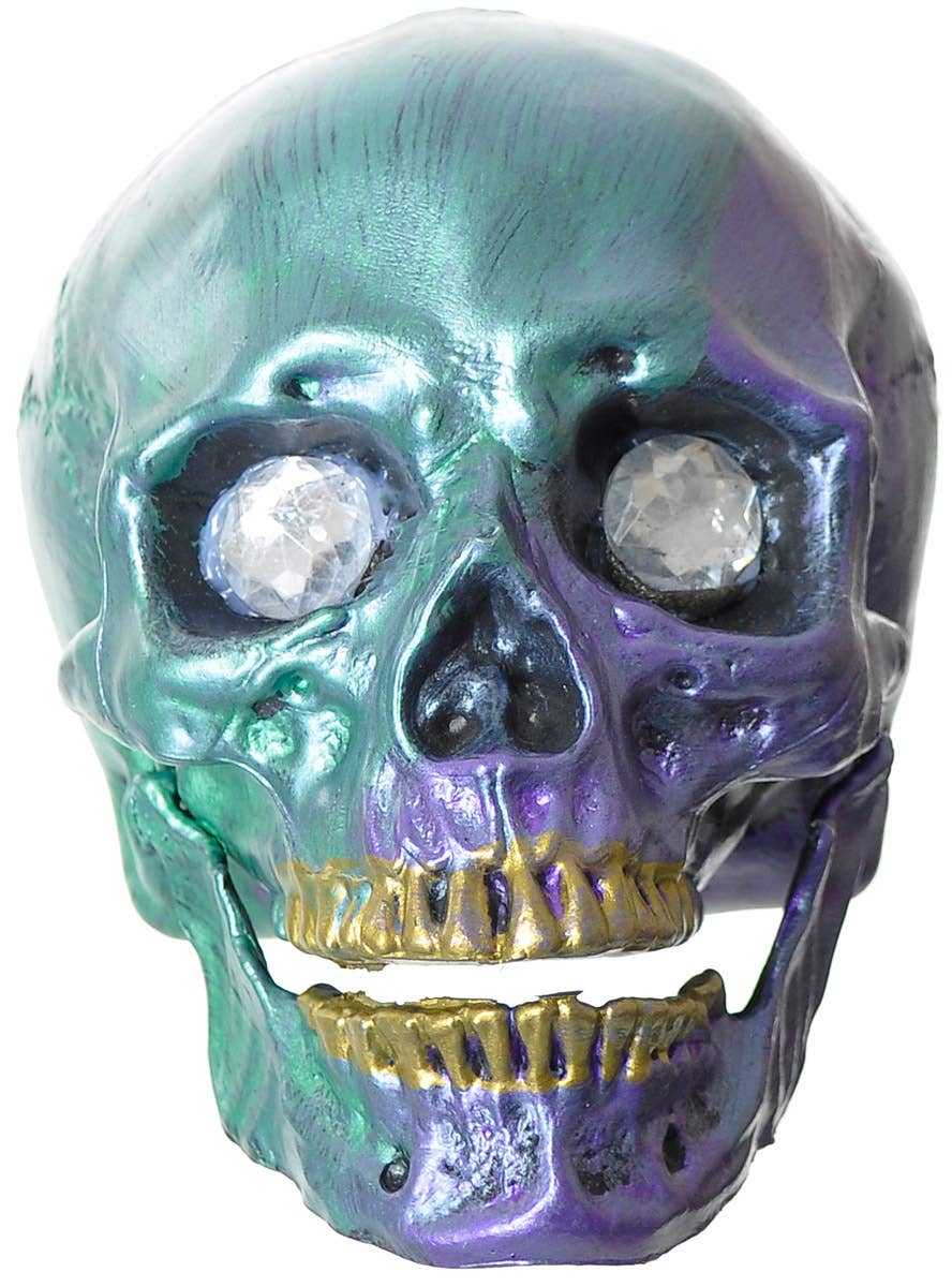 Image of Teal and Purple Jewel Eyed 13cm Skull Decoration - Main Image