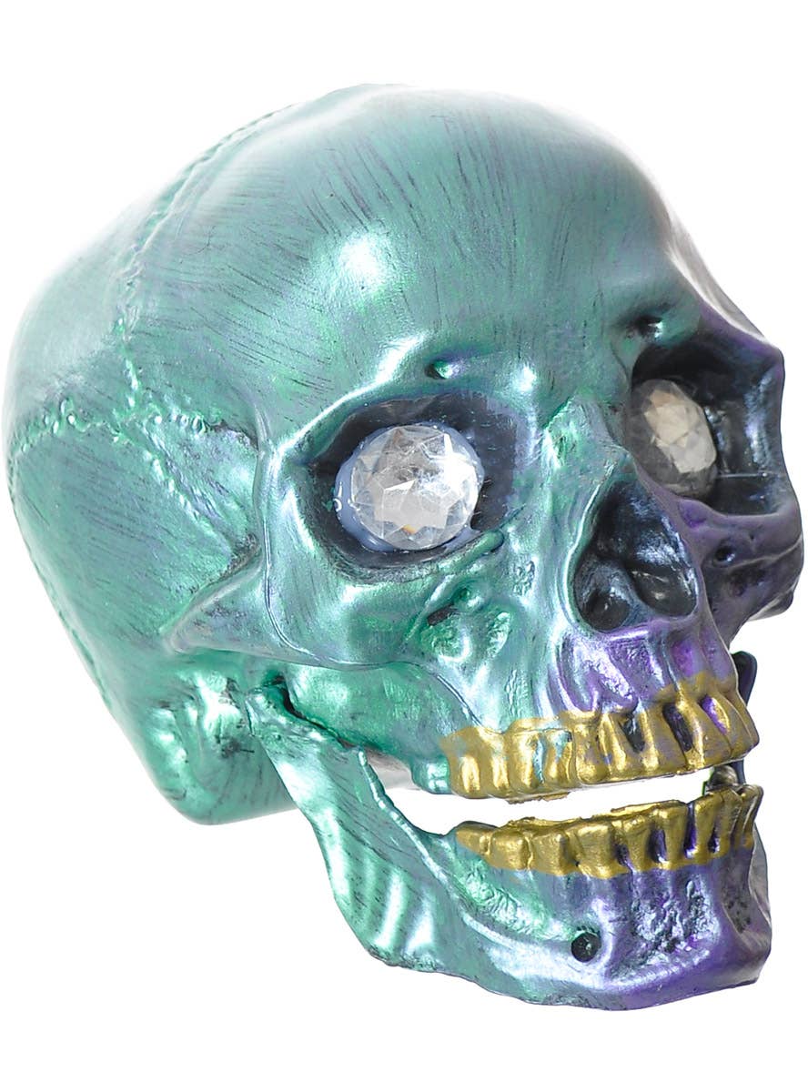 Image of Teal and Purple Jewel Eyed 13cm Skull Decoration - Alternate Image