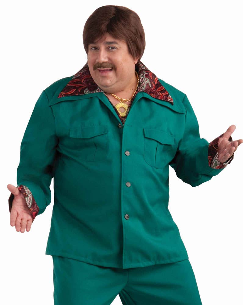 Plus Size Mens 70s Teal Green Retro Leisure Suit Costume - Close Image