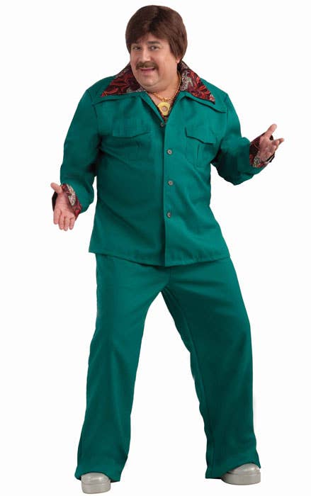 Plus Size Mens 70s Teal Green Retro Leisure Suit Costume - Main Image