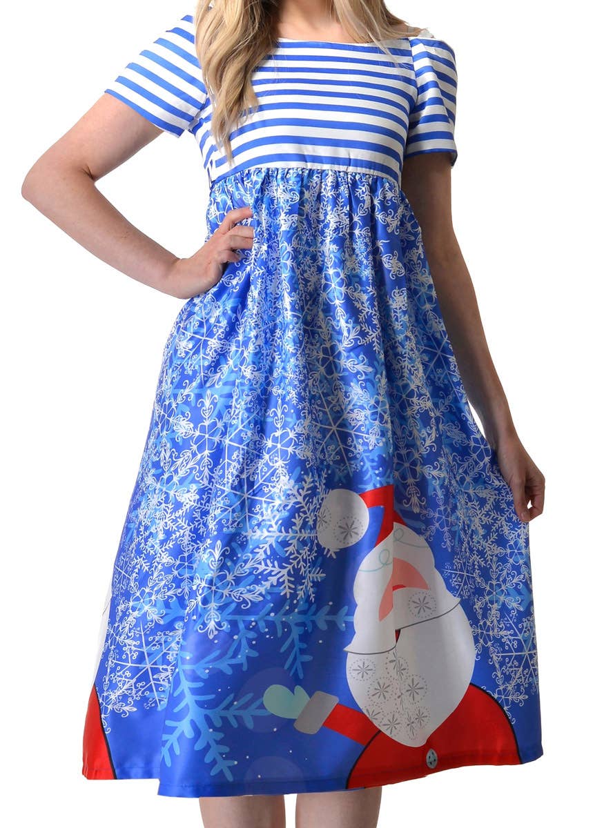 Image of Deluxe Teen Girl's Blue Winter Christmas Dress - Close Image