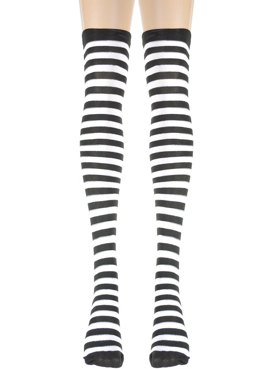 Image of Striped Black and White Thigh High Teen Girls Stockings