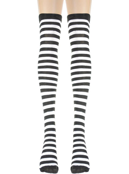 Image of Striped Black and White Thigh High Teen Girls Stockings