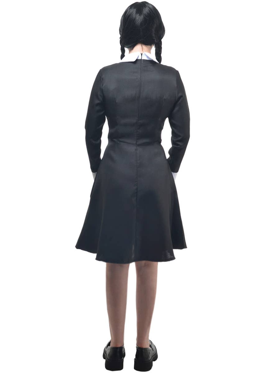 Image of Long Sleeve Wednesday Addams Teen Girls Halloween Costume - Back View