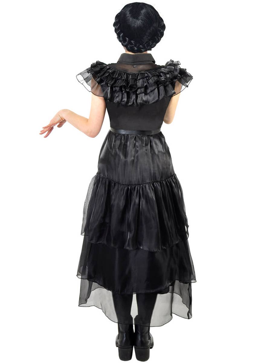 Image of Deluxe Teen Girl's Wednesday Black Party Dress Costume - Back View