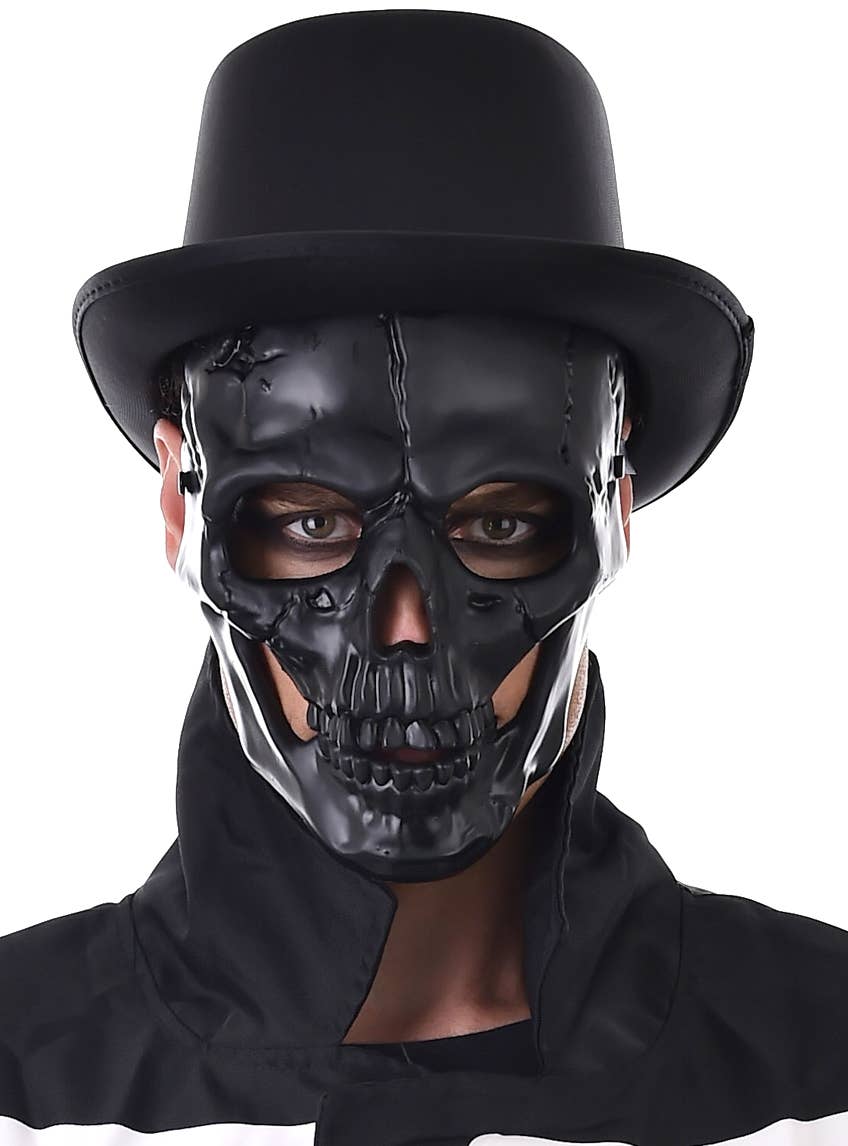 Men's Cracked Black Skull Face Halloween Costume Mask - Main Image