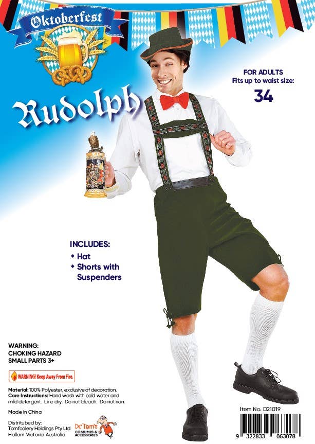 Mens Green and White Lederhosen Oktoberfest Costume - Cover Image