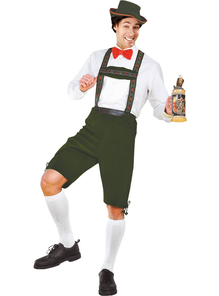 Mens Green and White Lederhosen Oktoberfest Costume - Alternative  Image 