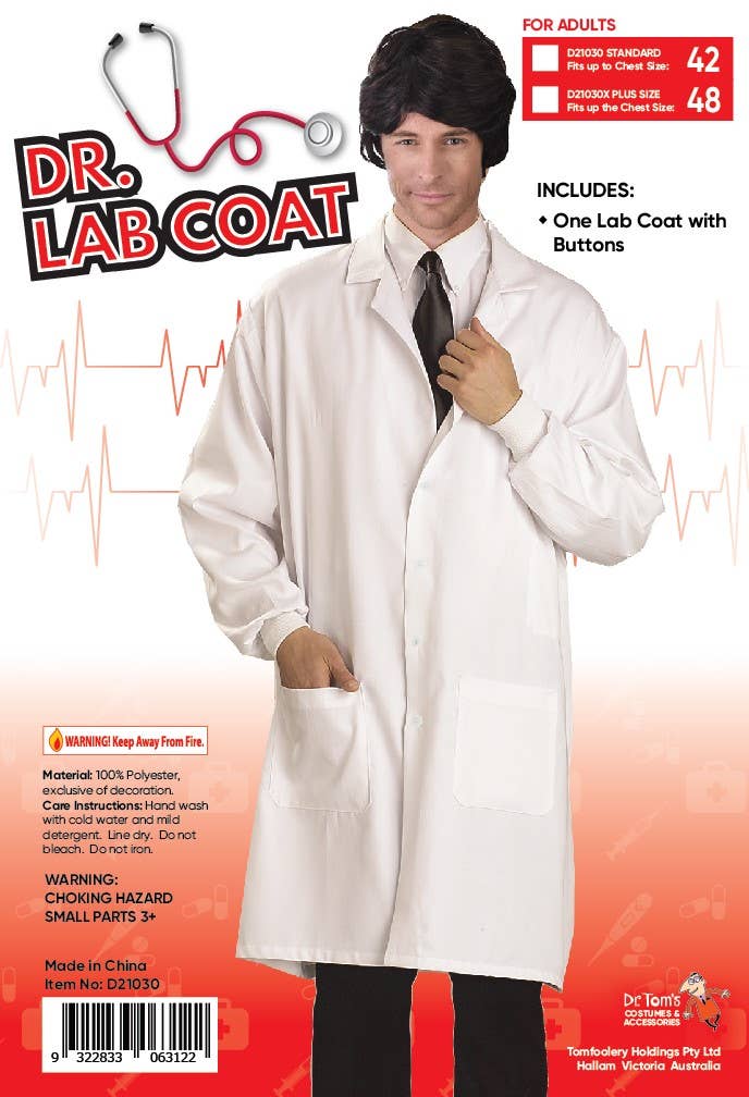 Basic White Doctor Lab Coat Mens Plus Size Costume