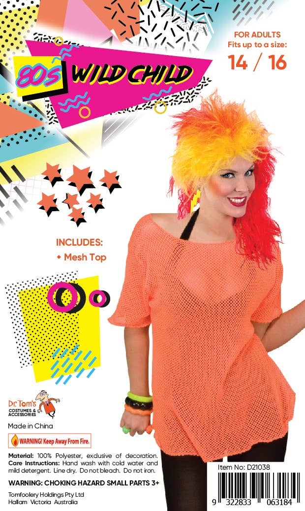 1980s Neon Orange Mesh Costume Top