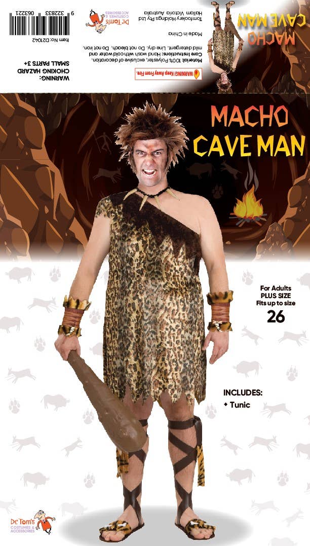 Macho Cave Man Leopard Print Mens Plus Size Costume