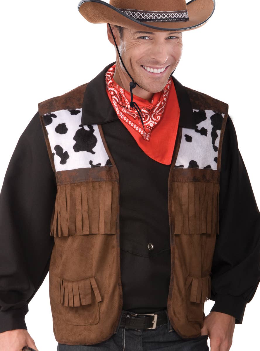 Plus Size Men's Wild West Cowboy Costume Vest - Close Up Image