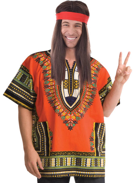 Red and Yellow Dashiki Costume Shirt for Men