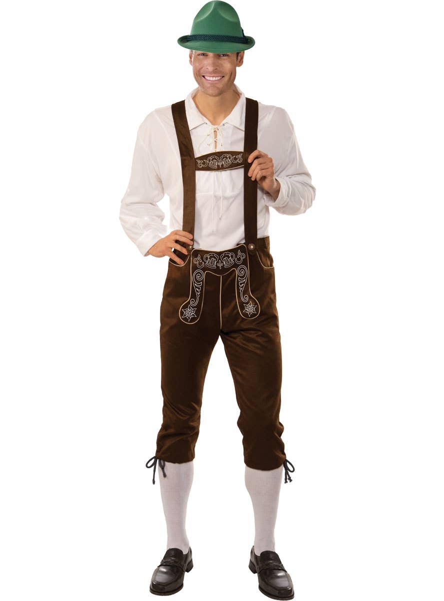 Mens Brown and White Lederhosen Oktoberfest Costume