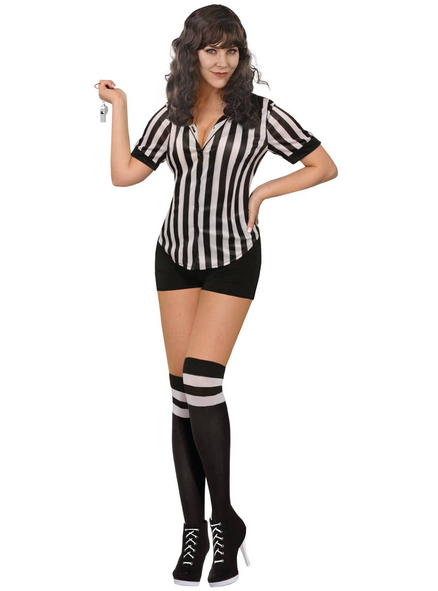 Black and White Striped Women's Referee Costume - Main Image
