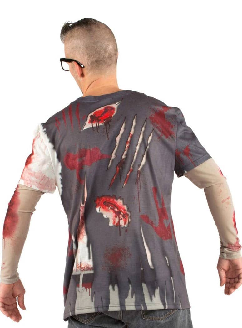 School Boy Zombie Men's Printed Faux Real Costume Shirt Backt Image