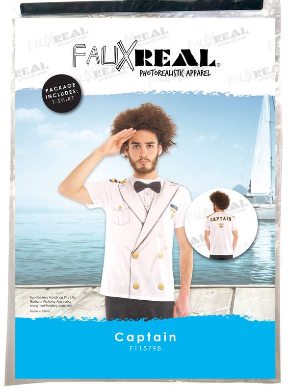 Men's Printed Faux Real Cruise Ship Captain Costume Shirt Packaging Image