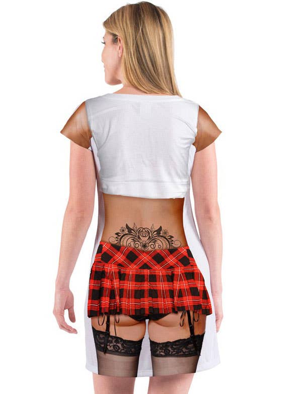 Women's Funny Sexy Schoolgirl Faux Real Costume Dress Back Image