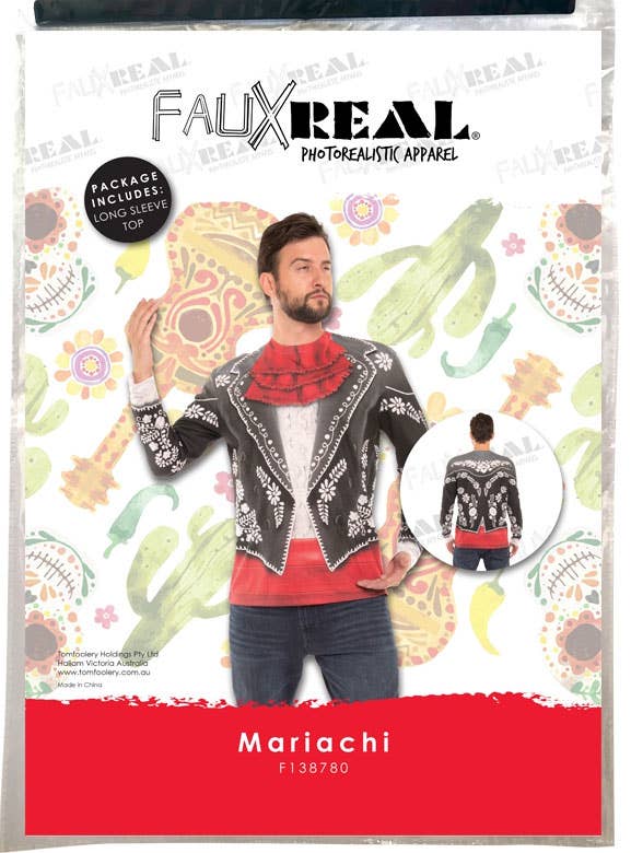 Men's Faux Real Mariachi Printed Costume Shirt Packaging Image