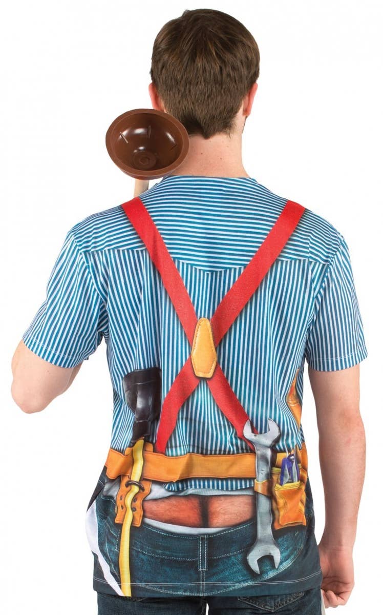 Men's Plumber with Tools Real Printed Costume T-Shirt Back View