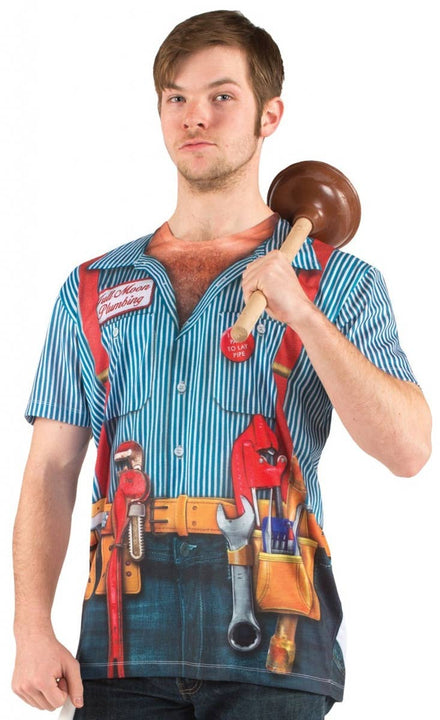 Men's Plumber with Tools Real Printed Costume T-Shirt Front View