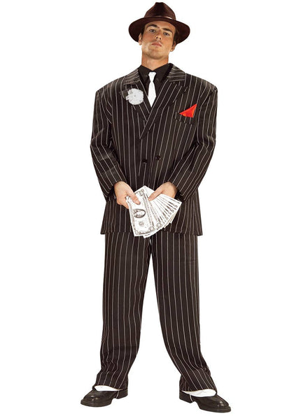 Pinstripe 1920s Gangster Mob Boss Mens Mafia Costume Suit - Main Image