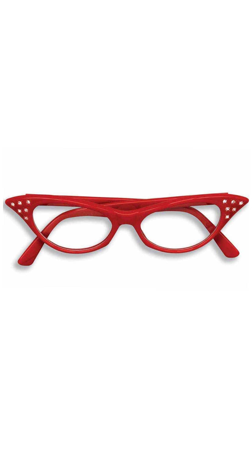 Red Diamante 1950s Glasses | Red Retro Costume Glasses Accessory