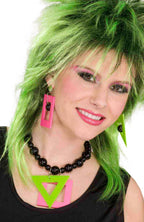 80s Fashion Neon Pink and Greeb Earrings and Necklace - Main Image