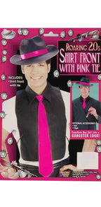Mens 1920s Gangster Black Shirt Front with Hot Pink Tie - Main Image