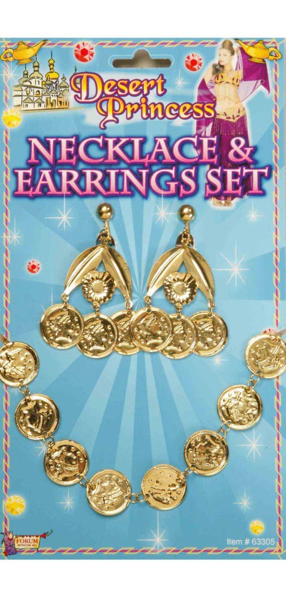 Gypsy Princess Cold Coins Necklace and Earrings Fancy Dress Accessory Set