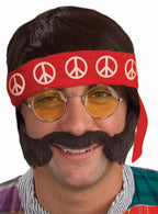 Men's 60's Hippie Costume Accessory Kit With Glasses, Wig, Headband, Moustache And Sideburns