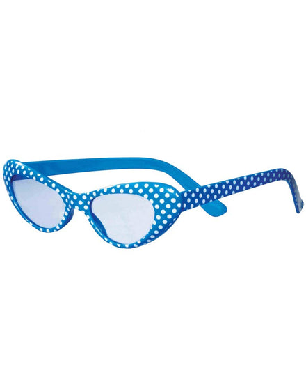 Blue and White Polka Dot 50s Dress Up Costume Accessory Glasses - Main Image