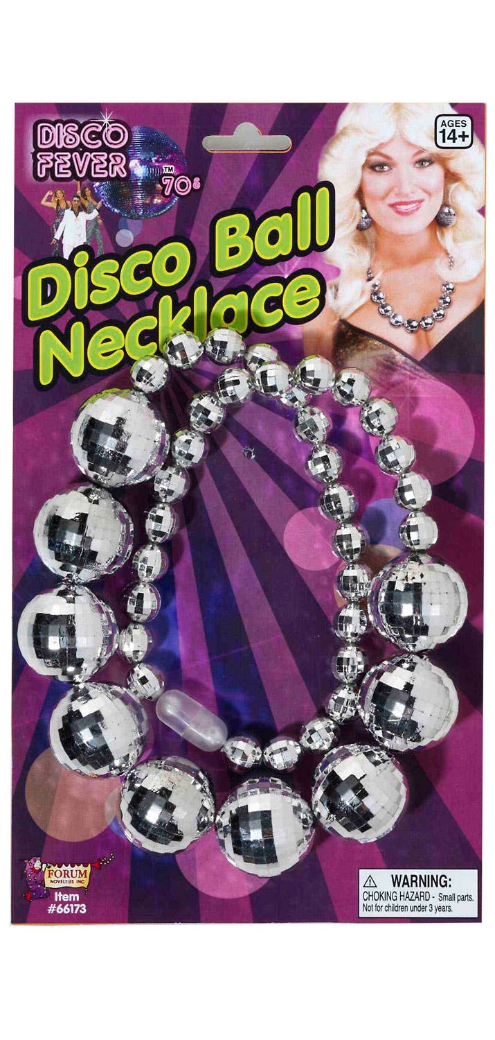 Silver Shiny Disco Ball 70s DIsco Costume Necklace - Main Image