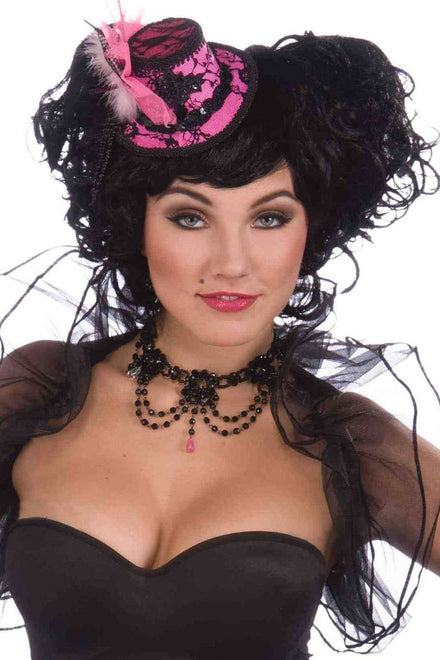 Beaded Burlesque Costume Necklace in Black and Pink