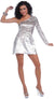 Disco Honey Shiny Cut Out 70's Silver Women's One Arm Mini Dress Costume Main Image