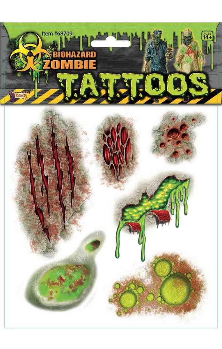 Biohazrd zombie temporaty wound tattoos Halloween special FX