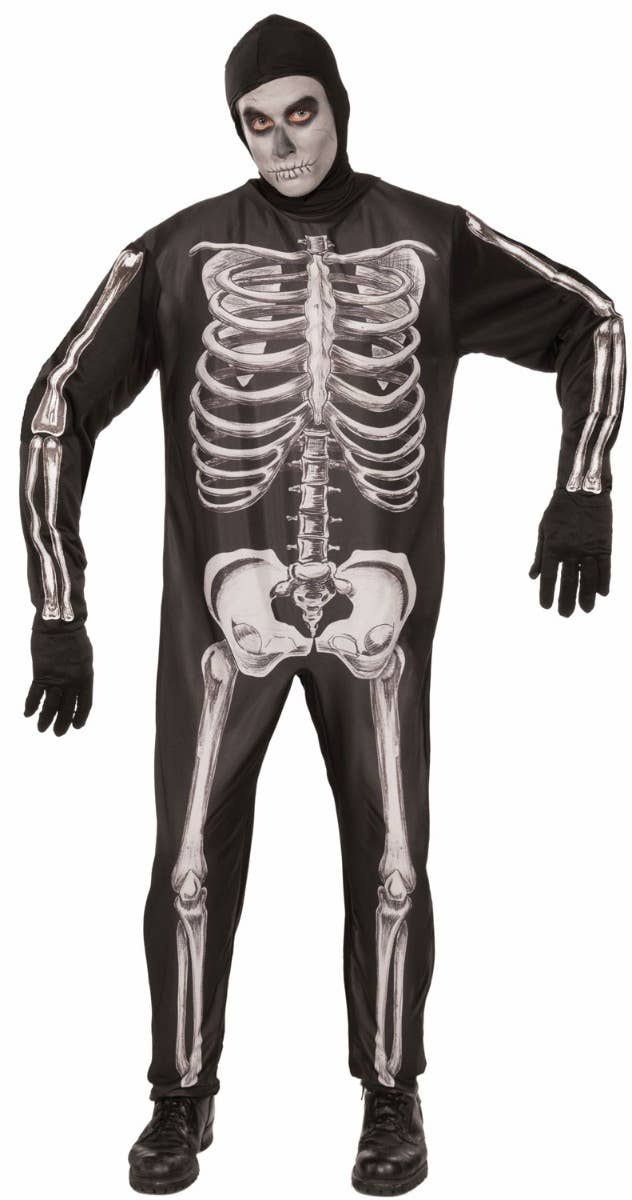 Men's Spooky Skeleton Halloween Onesie Fancy Dress Costume Main Image
