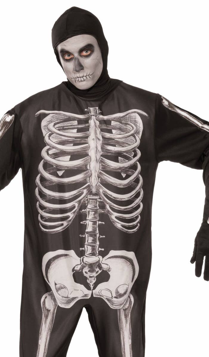 Men's Spooky Skeleton Halloween Onesie Fancy Dress Costume Close Image