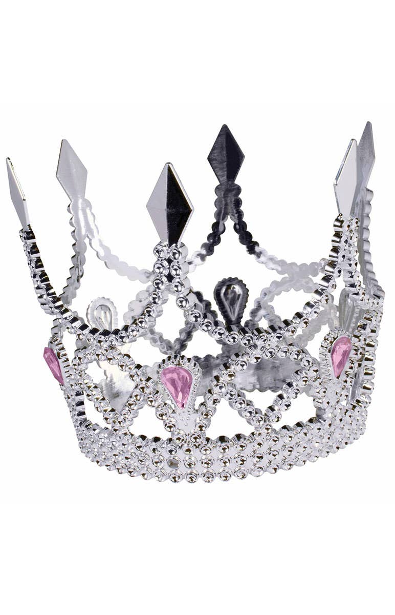 Mini Silver Tiara Accessory With Pink Jewels