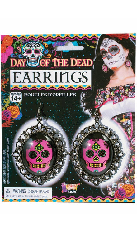 Women's Pink Sugar Skull Earring Image 1 