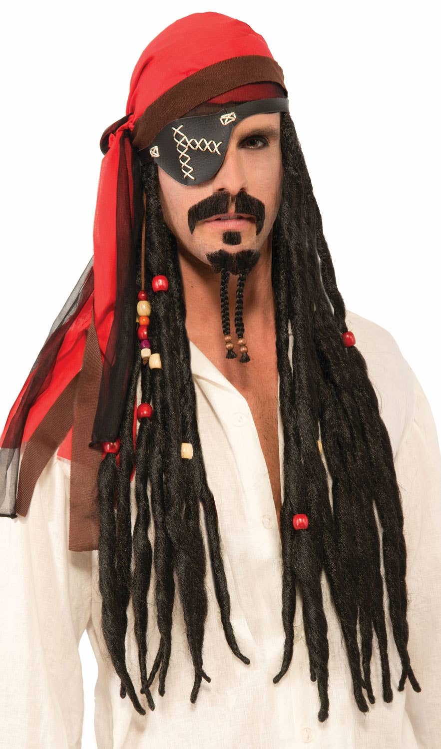 Men's Pirate Deadlock Wig and Beard with Head Scarf Costume Accessory Main Image