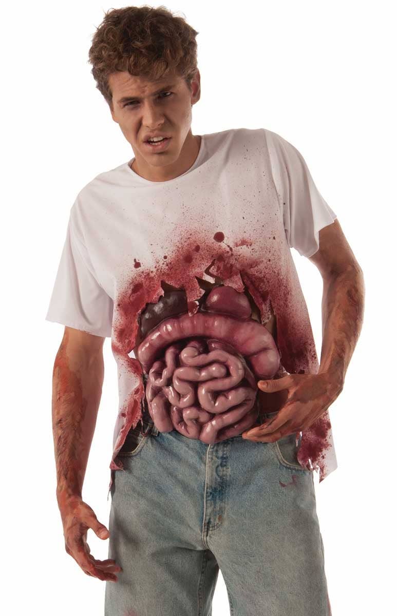 Men's Zombie Latex Intestines and Blood Splattered Costume Shirt