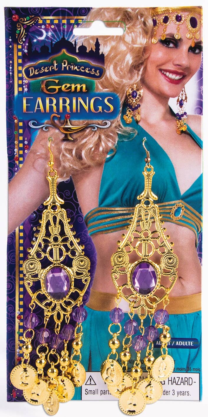 Gold Dangling Desert Princess Tear Drop Costume Earrings