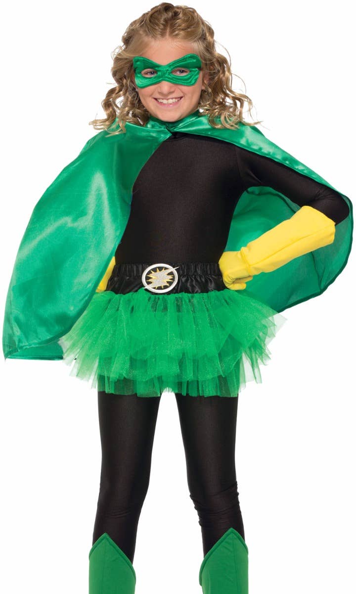 Kid's Green Cape Costume Accessory Close Up Image