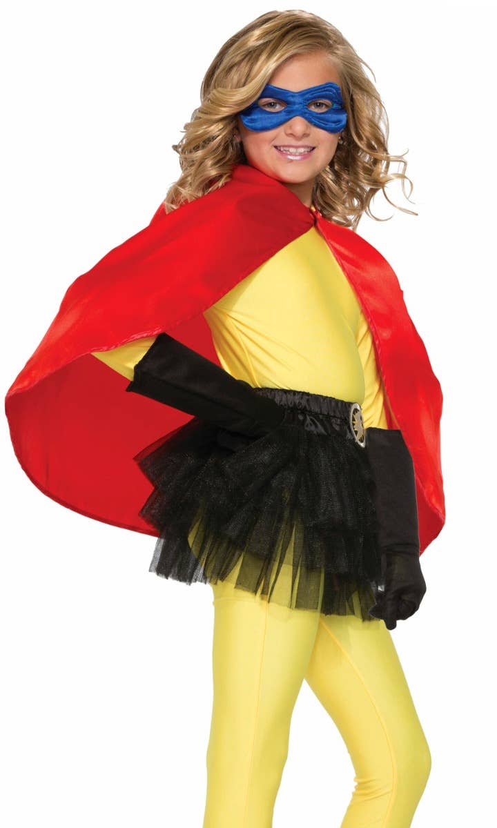 Kid's Red Cape Superhero Costume Accessory Close Up Image