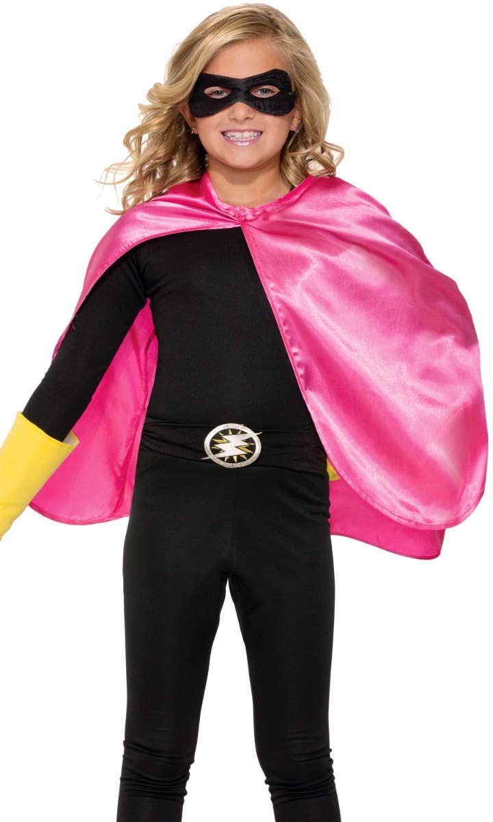 Kid's Pink Superhero Cape Costume Accessory Close Up Image