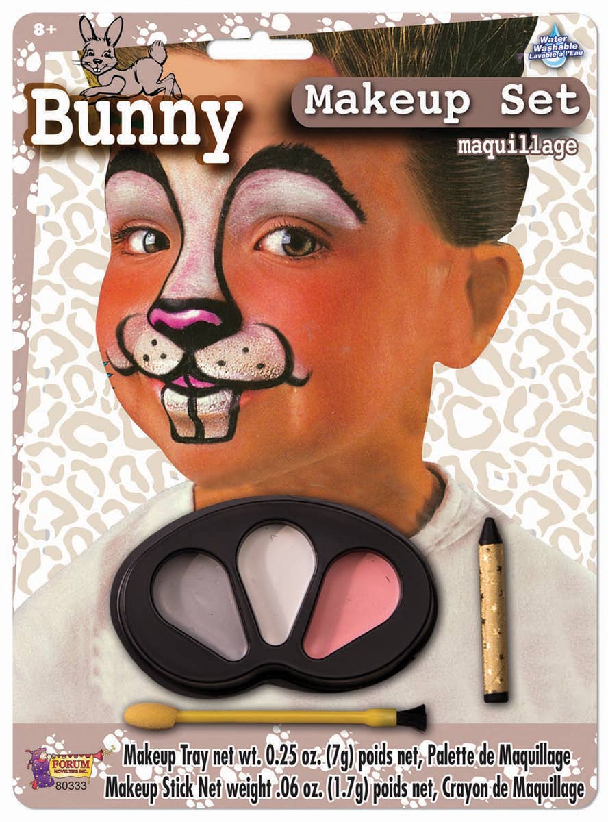 Grey, White and Pink Bunny Rabbit Face Paint Costume Makeup Set