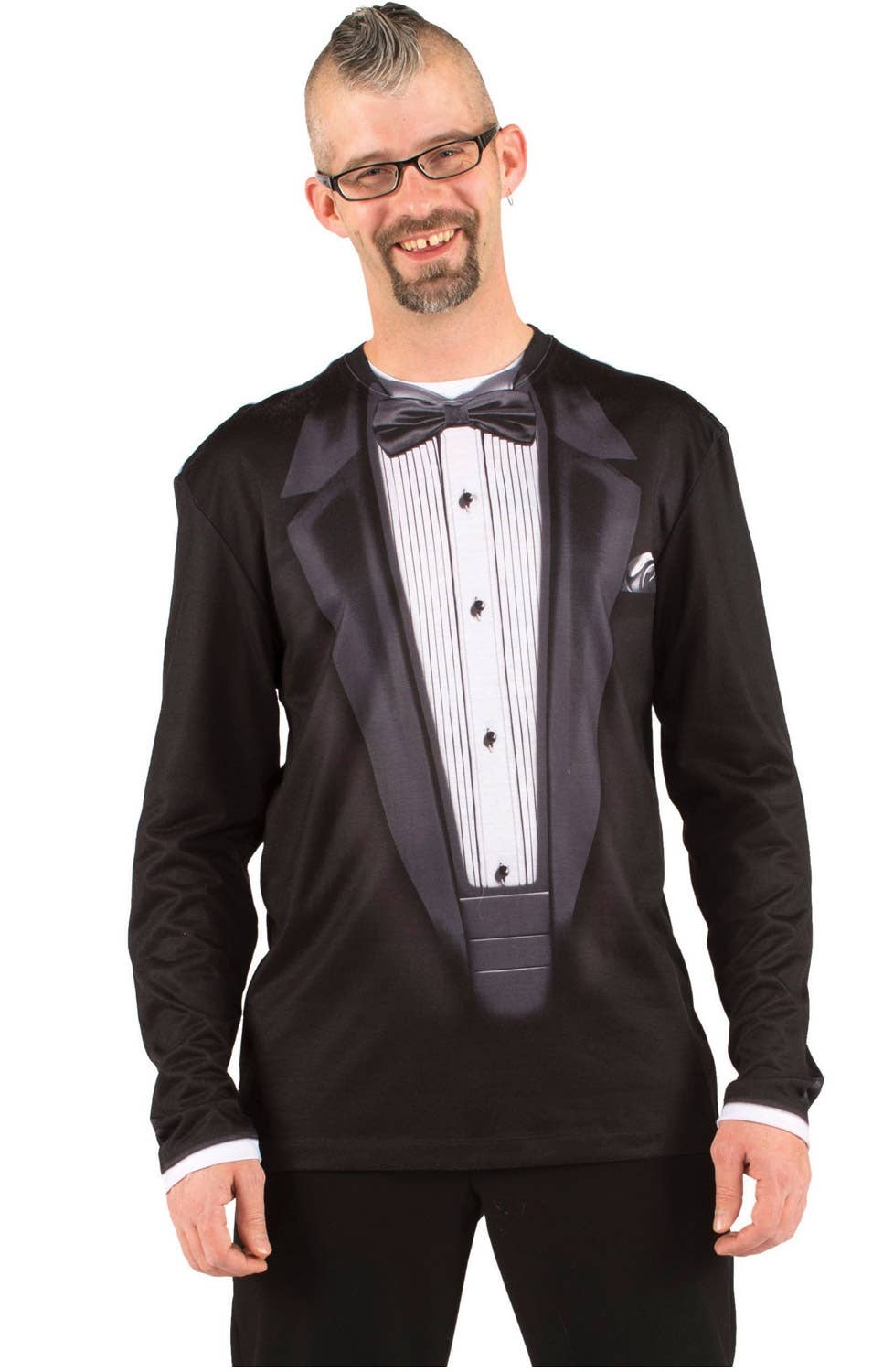 Men's Black Tuxedo Faux Real Printed Costume T-Shirt View 1