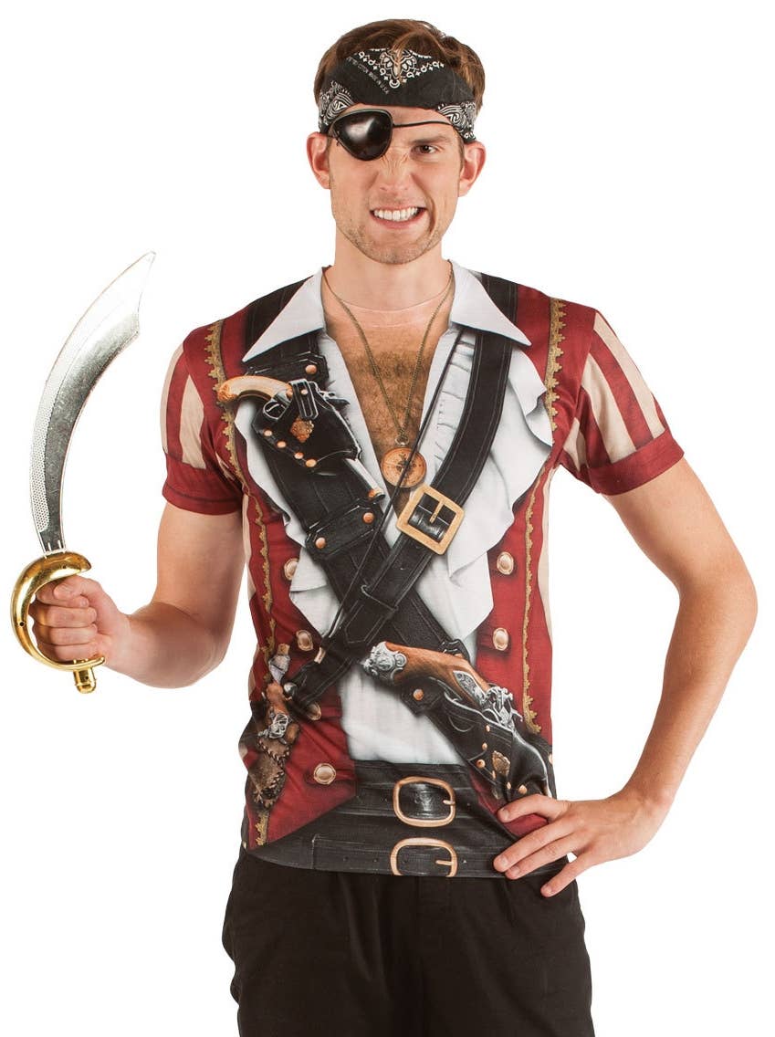 Men's Swashbuckling Faux Real Pirate Costume Top - Front Image